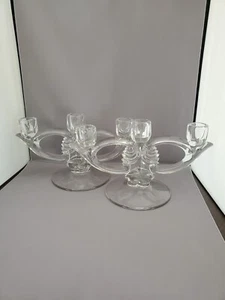 2 Scarce Duncan Miller Glass Canterbury #115 Pattern 3 Light Candleholders - Picture 1 of 7