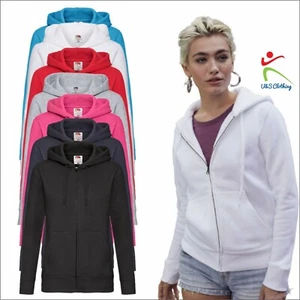 Fruit of the Loom Premium Lady Fit Zip Hooded Sweatshirt Jacket Pullover Hoodie - Picture 1 of 15
