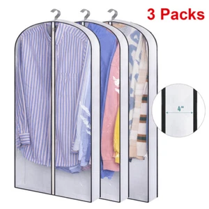 3PCS Clothes Garment Bags Clear Dust Cover Storage 4" Gussetes Suits Coat Jacket - Picture 1 of 8
