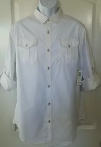 Camisa tejida para hombre blanca con botones atención frontal M mediana L grande XL NUEVA CON ETIQUETAS NUEVA - Imagen 1 de 7