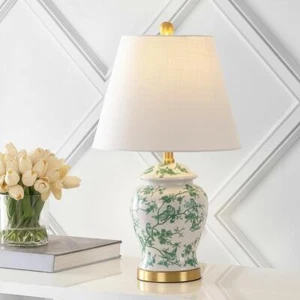 JONATHAN Y Table Lamp 22" LED Rotary Switch Mechanism Green/White w/ Linen Shade - Picture 1 of 9
