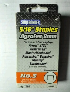 Staples Size 5/16" (8mm) 1000 Staples, No 3 Fits Arrow , Craftsman SureBonder - Picture 1 of 3