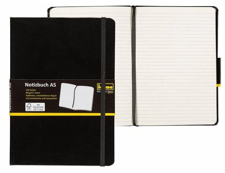 Notizbuch schwarz Idena DIN A5 liniert  FSC-Mix Tagebuch  Kladde - Bild 1 von 1