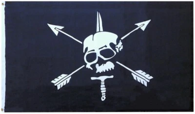 3x5 We Defy Nous Defions Pirate Black 100D Woven Poly Nylon 3'x5' Flag Banner - Image 1 of 4
