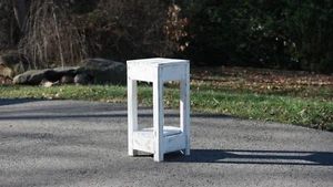 10X10X22 Inch Side Table/ Small All White Distressed Coffee Table/ End Table - Picture 1 of 9