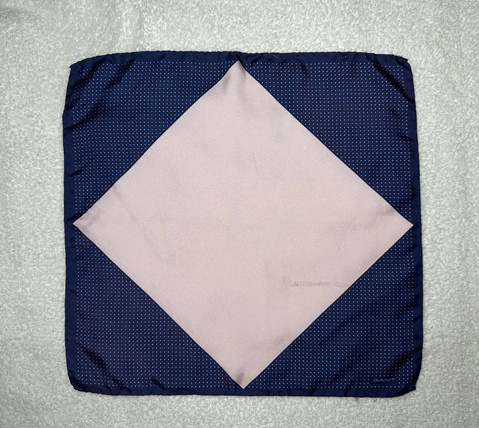 GANT Diamond G Men’s Silk Pocket Square (12x12”in) Blue Pink Polka Dots  - Image 1 of 4
