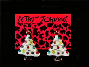 Betsey Johnson Strass Bianco Smalto Albero di Natale Orecchini Borchie Borsa regalo - Foto 1 di 5