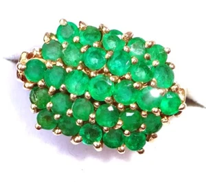 Large 9ct Gold Emerald Cluster Cocktail Ring, Size M1/2 - Picture 1 of 12