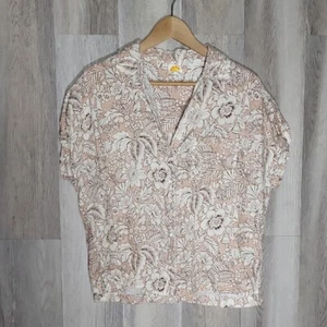 C&C California Womens Medium 100% Linen Button Up Top Floral Hawaiian Tropical - Imagen 1 de 7