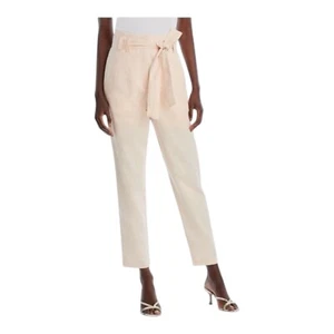 AQUA Linen Blend Belted Straight Ankle Pants Women's S Shell Belt Loops Zip Fly - Picture 1 of 3