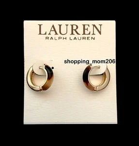 Lauren Ralph Lauren Gold Tone Small Tortoise Huggie Hoop Earrings - Reversible - Picture 1 of 3