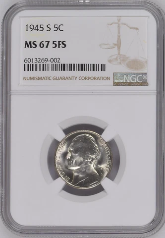 1945-S 5C JEFFERSON SILVER NICKEL SUPERB NGC MS67 5FS 5FULL STEPS RARE R6 30/15 Cover