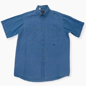 Duxbak Vintage Button Up Shirt Men L Blue Short Sleeve Cotton Pockets Work Shirt - Picture 1 of 10