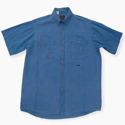 Duxbak Vintage Button Up Shirt Men L Blue Short Sleeve Cotton Pockets Work Shirt - Image 1 of 4