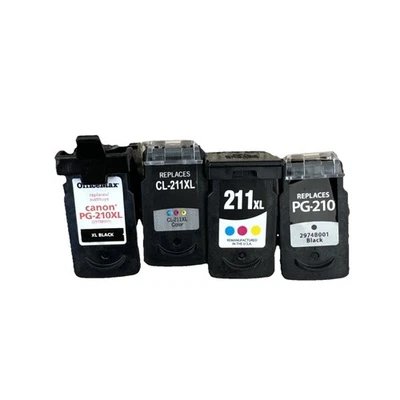 Lote de 4 tintas PG210 CL211 XL cor preta Canon 210 211 MP250 MP270 MP280 MP480 MP490 - Imagem 1 de 2