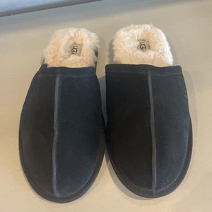 UGG Australia Scuff Mens Size 9 Slipper Black Wool Suede Sheepskin Slip On Shoe - Picture 1 of 6