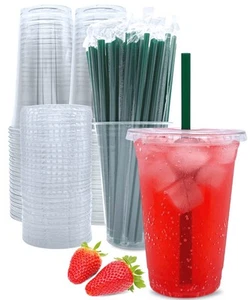 20 oz Clear Plastic Cups with Lids and Straws, Disposable Coffee Cups 25 Sets - Picture 1 of 6