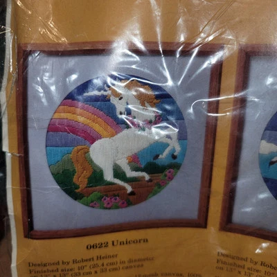 Creative Circle Embroidery Kit 0622 Unicorn 10" On 13"x13" Persian Wool Yarn Vtg - Image 1 of 4