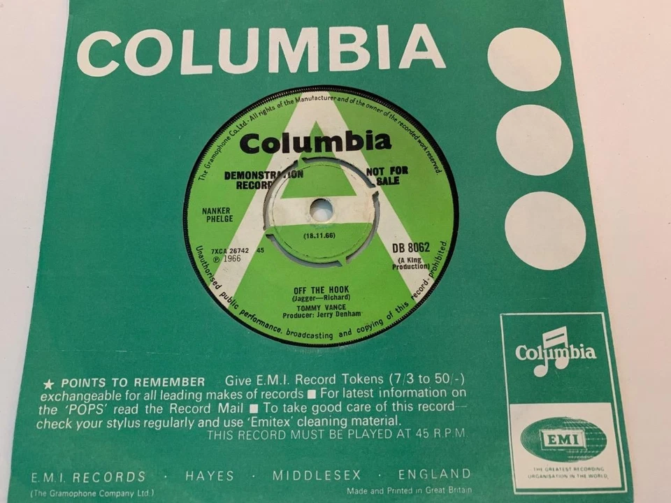 TOMMY VANCE Off The Hook ROLLING STONES 1966 UK DEMO Columbia DB8062 VG+ - Image 1 of 2