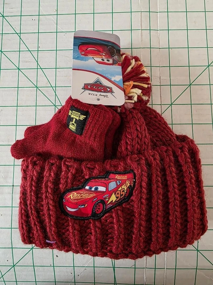 Toddler Knitted Hat & Mitten Set. Cars. - Image 1 of 1