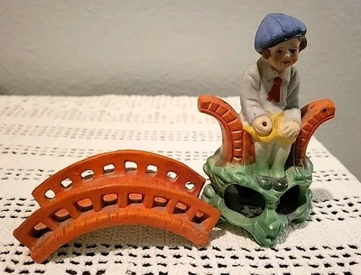 RARE PORCELAIN BRIDGE FOR AQUARIUM GARDEN and Boy Fishing Missing Fishing Pole - Image 1 of 4