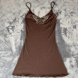 Y2K Vintage Rampage Schlupfkleid M braun Pailletten Schmetterling Babydoll Kokette Fee - Bild 1 von 10