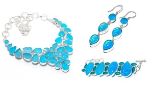 Aqua Calcedonia Ópalo Onix Piedra Preciosa 925 Plata de Ley Combo Joyería - Imagen 1 de 5