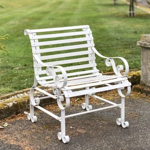 Ex-display Cream Single Seater Outdoor Traditional Metal Garden Patio Park Bench - Picture 1 of 7
