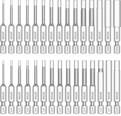 30 Piece Hex Head Allen Wrench Drill Bit Set, 1/4 Inch Shank Small, Silver  - Image 1 of 4