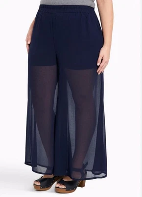 Pantalones transparentes de gasa tórrida de pierna ancha con pantalones cortos adjuntos azul marino talla 0 (L) Foto 1 de 4