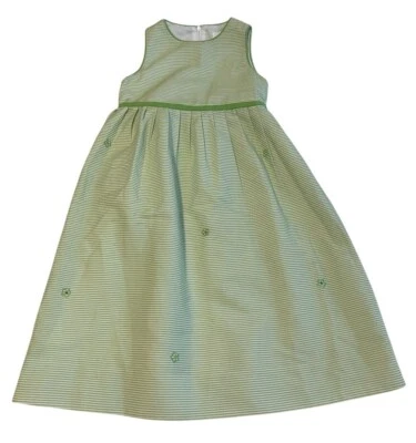 Vestido Florence Eiseman Niñas Verde Rayas Cinturón Plisado Floral Bordado Talla 4 Foto 1 de 4