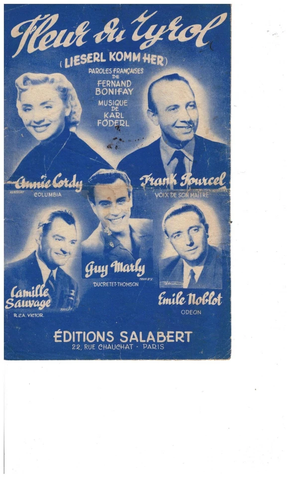 Partition   " FLEUR DU TYROL" ANNIE CORDY . MUSIQUE ET CHANT - Photo 1/1