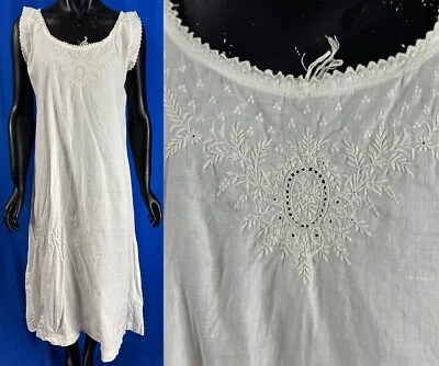 Victorian Ayrshire Whitework Embroidery Linen Chemise Slip Dress Nightgown VTG - Image 1 of 2