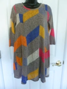 Eloges Tunika Damen Pullover Tunika Kleid, Größe M L, Chevron Mehrfarbig, Taschen - Bild 1 von 6
