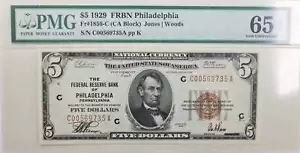 1929 $5 Federal Reserve Note, Philadelphia, PA., PCGS CU-65 EPQ., GFRB006 - Picture 1 of 2