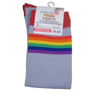 Men Pride Knee High Socks Adult One Size 1 Pair Rainbow Love Wins Polyester - Picture 1 of 5