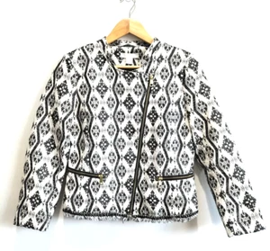 H&M Size M Medium Size 12 AU Black/White Aztec Tapestry Print Blazer Moto Jacket - Picture 1 of 11