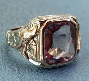 Vintage 10k M.G. Helllila Liebesvogel Ring Gr.8,75 massiv Gold Sammlerstücke - Bild 1 von 10