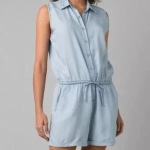 Prana Weekend Escape Strampler Damen Vintage Blau Tencel Lyocell Chambray Small - Bild 1 von 5
