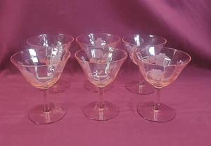 Set 6 bicchieri vino Sherbert acquaforte floreale vetro depressione rosa 4 1/2" *LEGGI* - Foto 1 di 5
