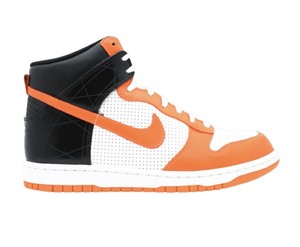orange and white nike dunks high