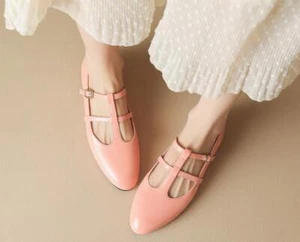 Womens Fashion Sweet Candy Color Round Toe T-strap Mary Jane Shoes Leather Flat - Picture 1 of 15