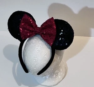 Minnie Maus Ohren Stirnband klassisch schwarz und rot Pailletten Glitzer Ohren - Bild 1 von 7