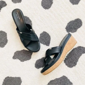 NEW $150 Cole Haan Womens Size 11 Briella Grand Black Cork Wedge Slide Sandals - Picture 1 of 11