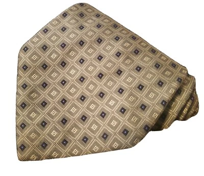 Bergamo New York Neck tie Hand Made 100% Silk Geometric Necktie Green Blue Gold - Image 1 of 4