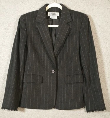 Carlisle Blazer Women 6 Wool Angora Black Pinstripe Tweed Jacket Business Office - Image 1 of 4