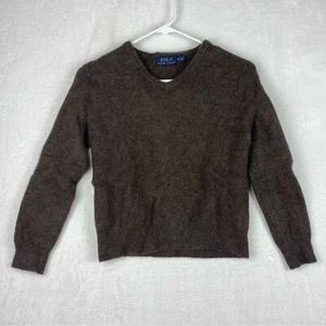 Ralph Lauren Sweater Boys Medium Brown V-neck 100% Wool Pullover Casual Kids - Picture 1 of 8