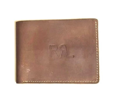 RRL RALPH LAUREN UNISEX Cartera de Cuero Doble Pliegue Marrón TALLA 9.5 x 11.5cm USADA Foto 1 de 4