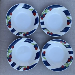Montgomery Ward Vintage 4er Set Kirsch Streifen 8" Rand Suppenschalen RAR - Bild 1 von 10