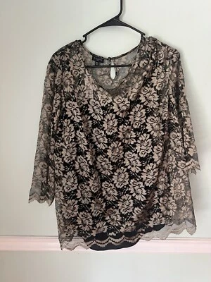 Blusa Talbots 20W Para Mujer 2 Piezas Negra Dorada Bordada Encaje Blusa Topper Shell Foto 1 de 4